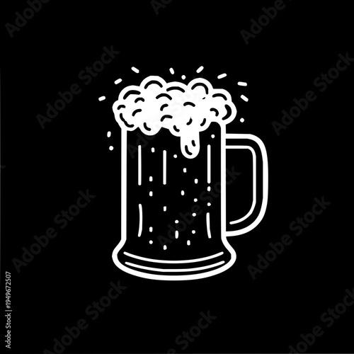 Frothy beer mug illustration on black background for beverage and celebration themes, a refreshing design that is cool