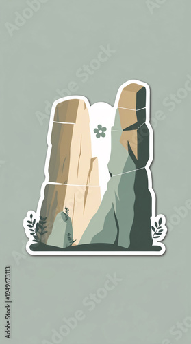Minimal sandstone valley illustration sticker artwork inspired by Petra landscape in dark blue and purple color wallpaper background