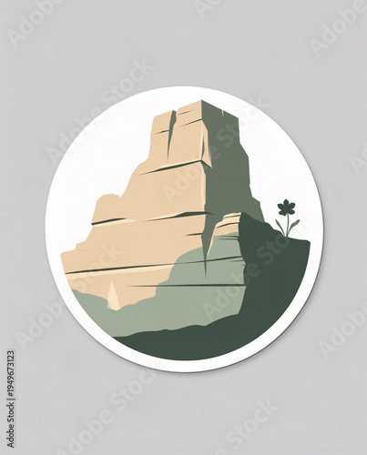 Scenic sandstone rock hill illustration sticker art inspired by Petra architecture in dark blue and purple color wallpaper background