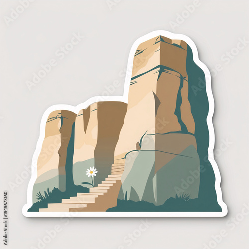 Stylish desert rock formation illustration sticker inspired by Petra landscape in dark blue and purple color wallpaper background