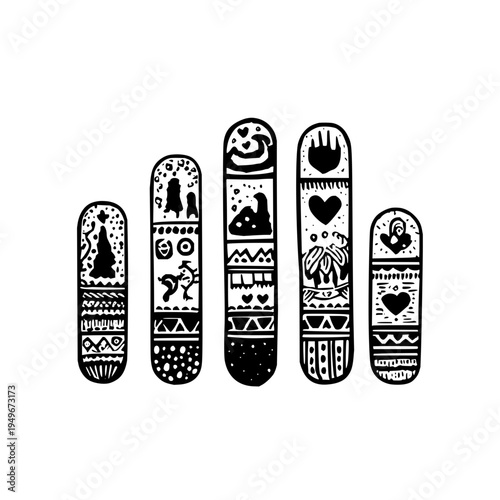 Quadro em tela Fingers with Henna Tattoo Designs on White Background