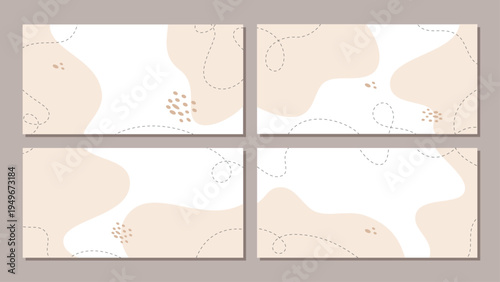 Soft boho abstract blob background set. Organic smooth blob shape and flat form gentle frame. Horizontal banner with simple curvy spot as trendy minimal element in light beige color