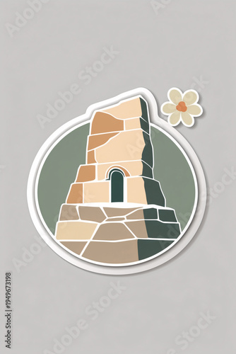 Travel themed Petra hill cliff illustration sticker art desert inspiration in dark blue and purple color wallpaper background