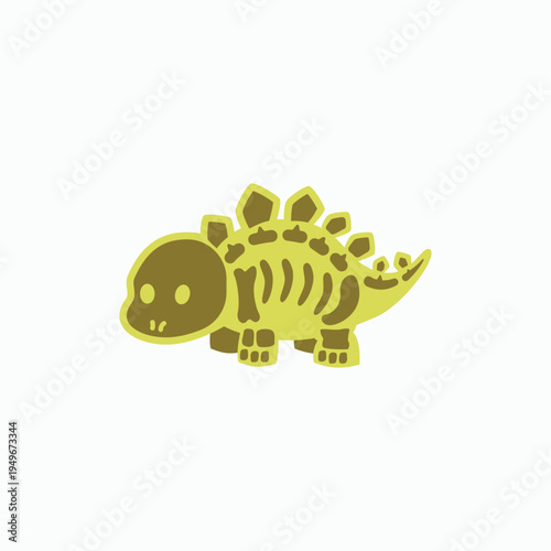 Cute cartoon stegosaurus skeleton fossil illustration in flat vector style for kids and educational design