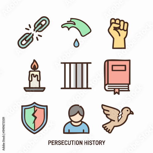 Persecution History Symbols and Icons Collection.