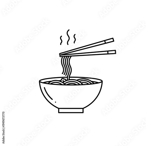 Bowl of Noodles with Chopsticks Steaming Hot.