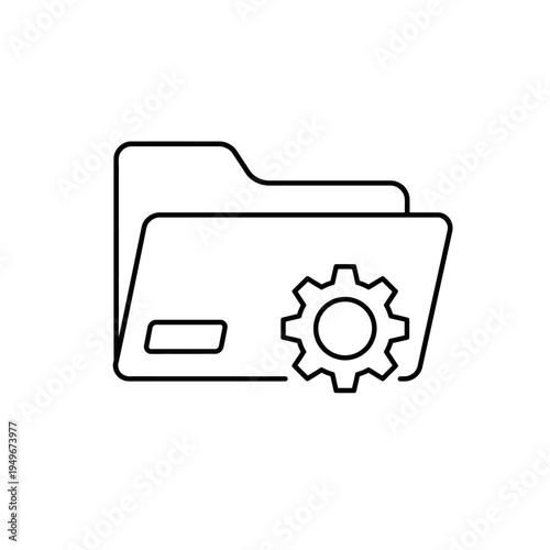 Folder with Gear Icon Line Art Illustration.