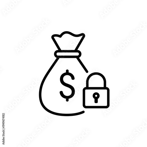 Money Bag with Lock Icon Representing Financial Security and Savings.