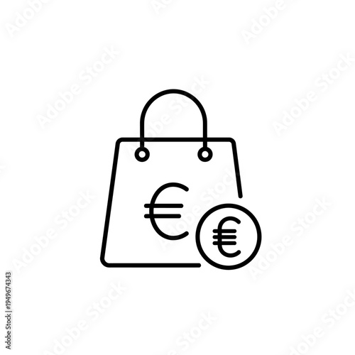 Shopping bag icon with euro symbol representing commerce and transactions.