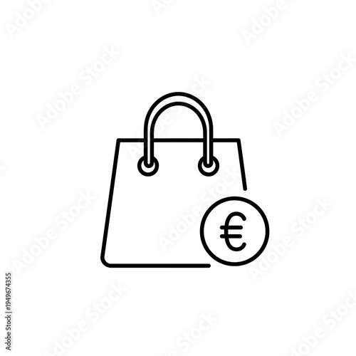 Shopping Bag with Euro Symbol Commerce and Finance Icon.