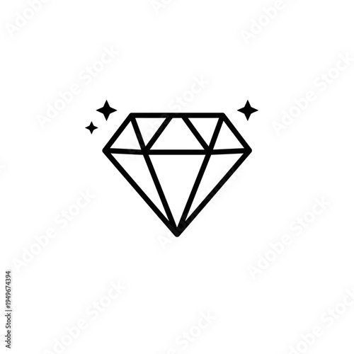 Simple black line art icon of a sparkling diamond gem.