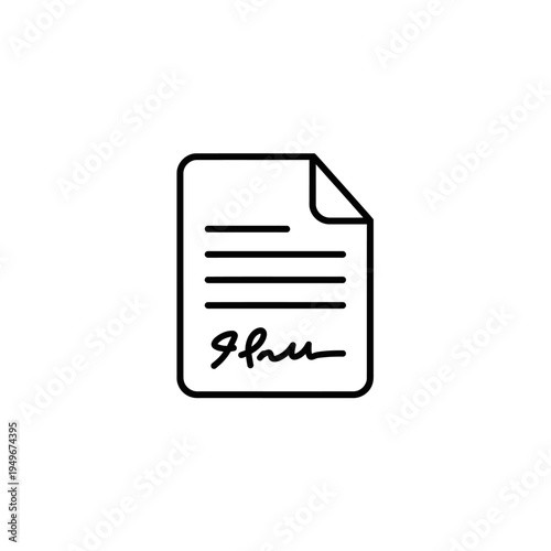 Simple black line icon of a signed contract document.
