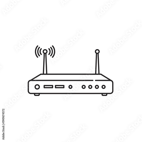 Wireless Router with Antennas and Indicator Lights.
