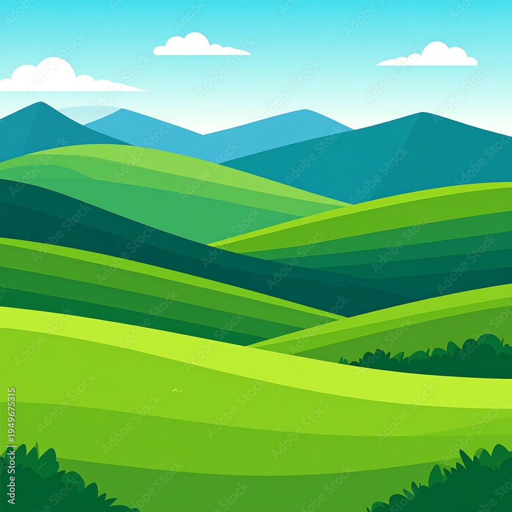 Fototapeta premium Serene Green Hills and Mountains Landscape.