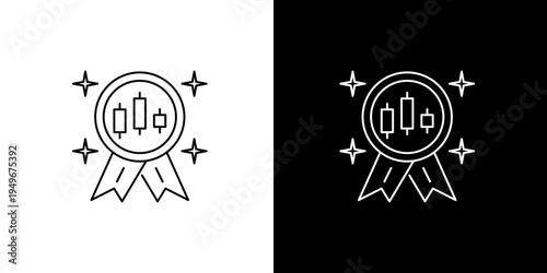 Line art icon of a financial award medal featuring a candlestick chart, representing market success, investment achievement, or trading excellence