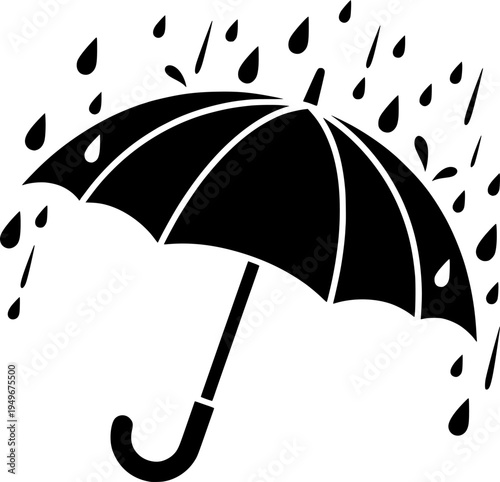 Umbrella in the Rain Black SVG Vector Outline
