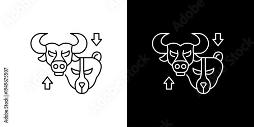 Bull and Bear Market Trend Icons Symbolizing Financial Growth and Decline