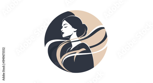 Elegant woman silhouette in circular design representing serenity and grace