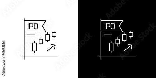 IPO financial market growth icon. Investment strategy with upward trending stock chart, symbolizing business expansion and new opportunities