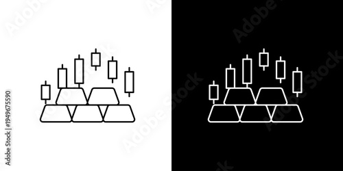 Gold bars and candlestick charts vector icon. Symbolizing precious metal investment, financial market trends, wealth management, and economic prosperity in trading