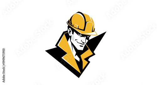 Graphic of a person wearing a construction helmet yellow and black design