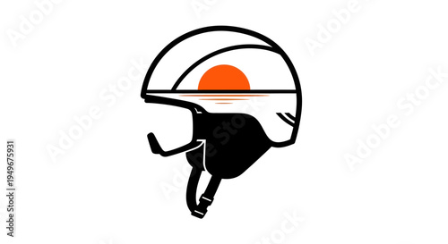 Helmet silhouette with sunset and sea imagery vector design