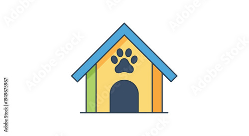 Pet House with Paw Print Symbol – Animal Shelter Concept Flat Vector Illustration