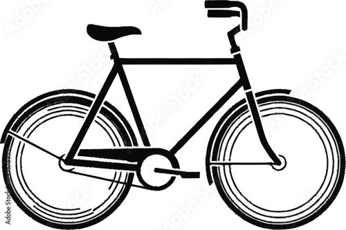 Black silhouette of a classic vintage bicycle with detailed wheels and frame on a transparent background