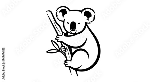 Koala bear illustration clinging to branch vector design isolated