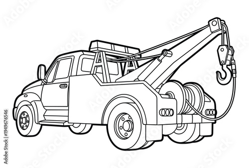 Vector illustration of a tow truck outline on transparent background