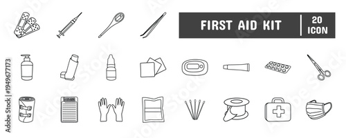 20 First Aid Kit Line Icon Illustration Set