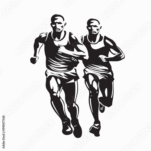 Front View Silhouette of Athletes Running Marathon Competition Vector Image