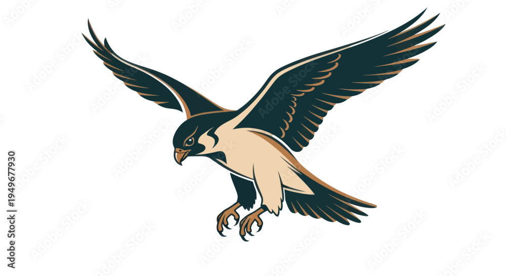 Obraz premium Soaring falcon bird in flight against white background vector illustration