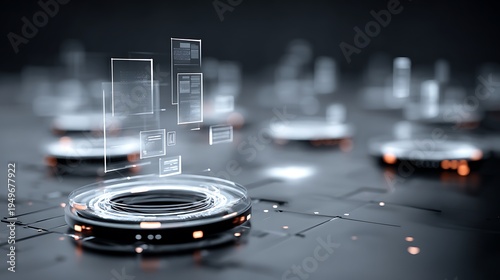 AI automation technology background with digital workflow interface elements floating above minimal tech surface