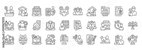 Gig Economy Icon set Collection in Line Style. business, project, client, platform, demand, contract