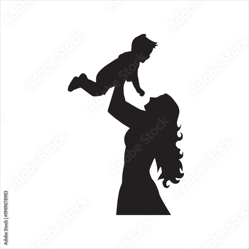  Vector, silhouette of mother and baby, motherhood, hands