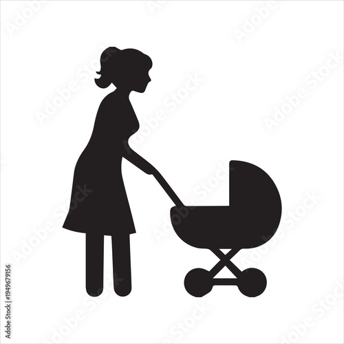  Mother's day silhouette with stroller and greeting