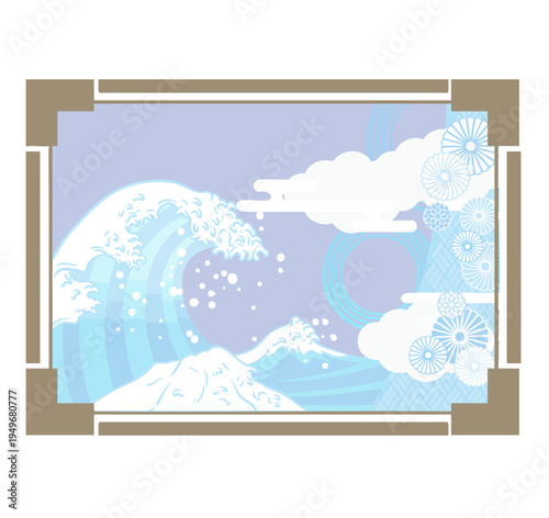 Japanese Pattern Square Frame with Great Wave Design