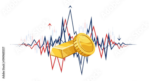 Financial concept illustration with golden bar and coin with stock chart