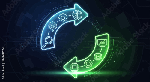 Abstract illustration of cyclical processes and technological innovation