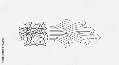 Abstract illustration of data transformation and network connections concept