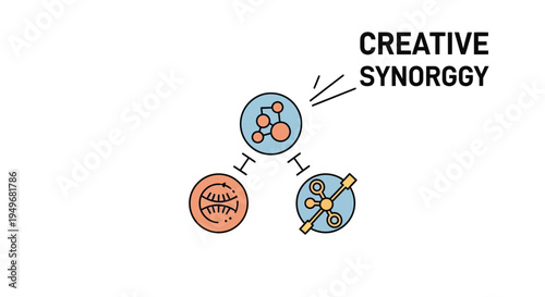 Abstract illustration of creative synergy with connected elements on white