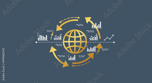 Global data analysis graphic illustrating worldwide information flow and trends