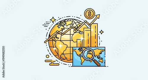 Global finance and economic growth illustration on a light background