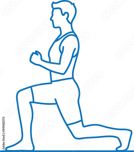 Man in a kneeling lunge position with fists clenched