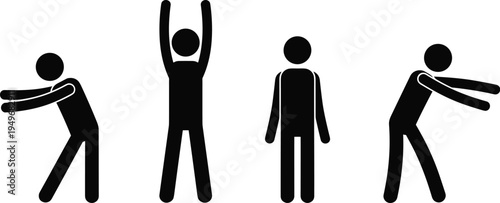 Human Exercise and Stretching Stick Figure Icons Set Fitness Workout Body Movement Vector Illustration