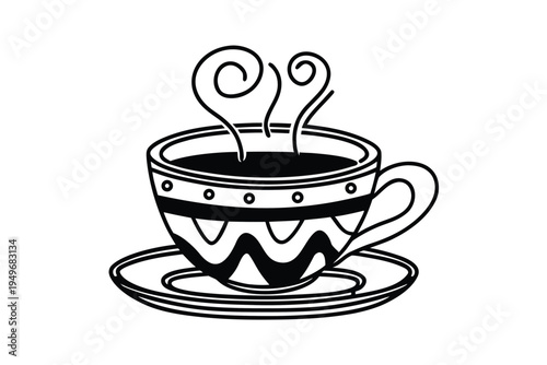 A Whimsical HandDrawn Coffee Cup with Steaming Aroma.