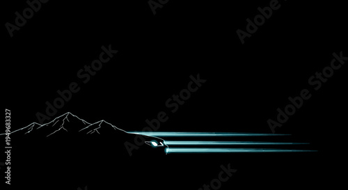 Car driving through mountains illustration night travel adventure concept