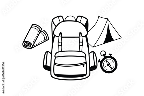 Camping Backpack and Gear Illustration.