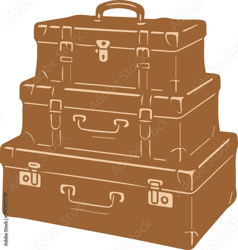Stacked Vintage Suitcases Travel Luggage Illustration